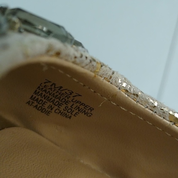 ARTURO CHANG GOLD & CREAM LEATHER SNAKE BALLET FLATS WITH RHINSTONES - Picture 6 of 14